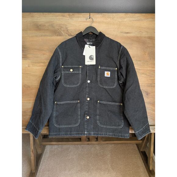 Carhartt OG Chore Coat Mens Small Black Stone Wash Long Sleeve Button Front NWT - Picture 1 of 5